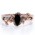 thumbnail image 1 of Prong Setting 1.25 Carat Ovate Lab Created Black Diamond and Moissanite Leaf Design Wedding Ring Set in 18K Rose Gold Plating over Silver, 1 of 4