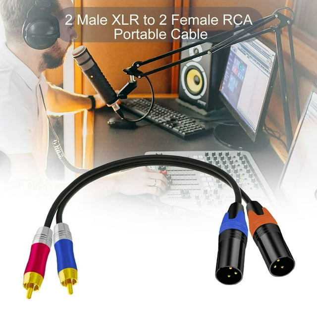 2 Male XLR to 2 Female RCA Portable Cable Stable Contact Connector HiFi Stereo Audio Wire for Amplifier