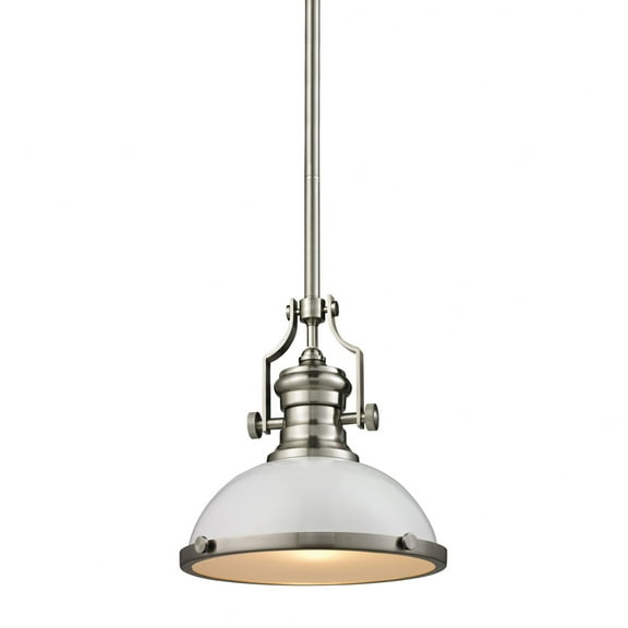 ELK Group International 66525-1 Chadwick 1 Light Pendant, Gloss White & Satin Nickel