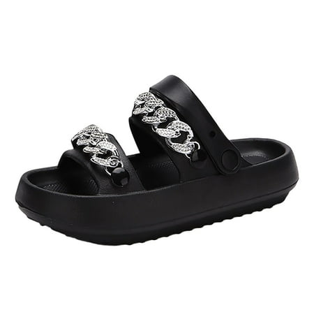 

MIASHUI Shoes for Women Thick Soled Sandals Women s Summer Gold Chain Slippers Men s Beach EVA Sandals Black 7