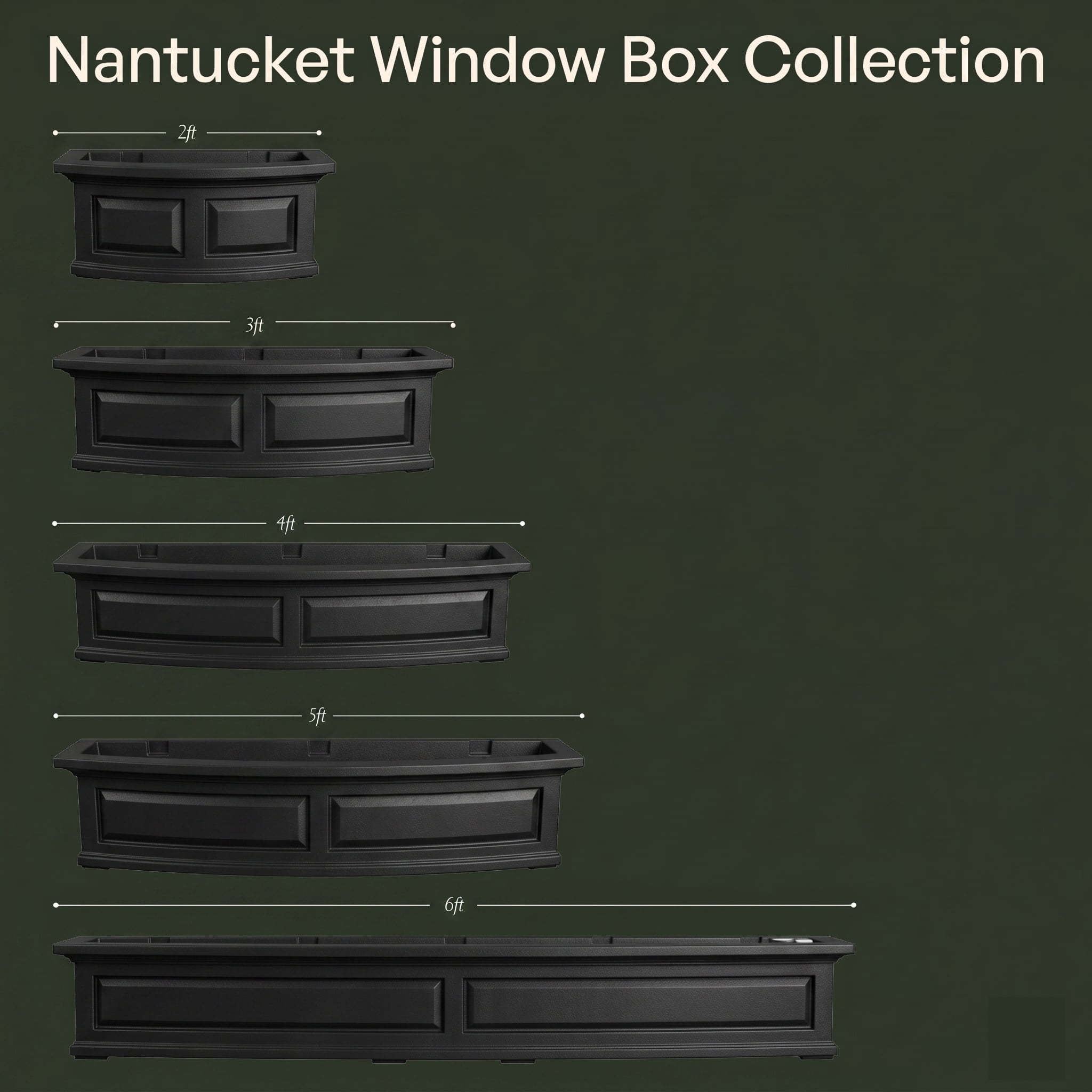 Mayne Nantucket 48" x 12" x 10" Rectangle Black Self Watering Plastic Window Box Planter