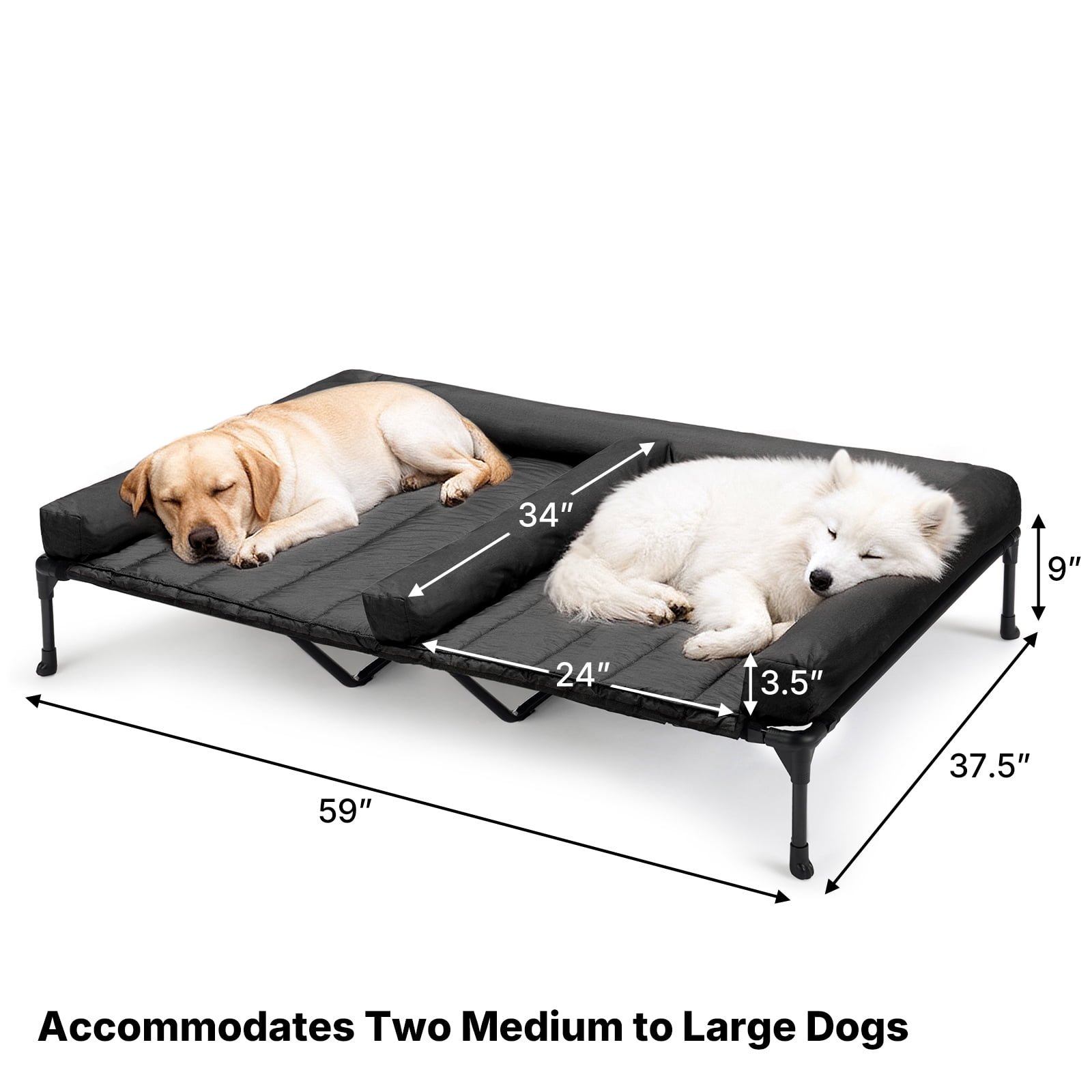 Veehoo Cooling Raised Dog Bed + Removable Double Dog Bed Cushion, 59" x 37.5", Black