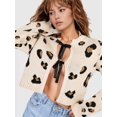 thumbnail image 4 of Women'S Crop Leopard Print Cardigan Tie Front Knit Long Sleeve Y2k Bo-W Sweater Apricot Color S, 4 of 8