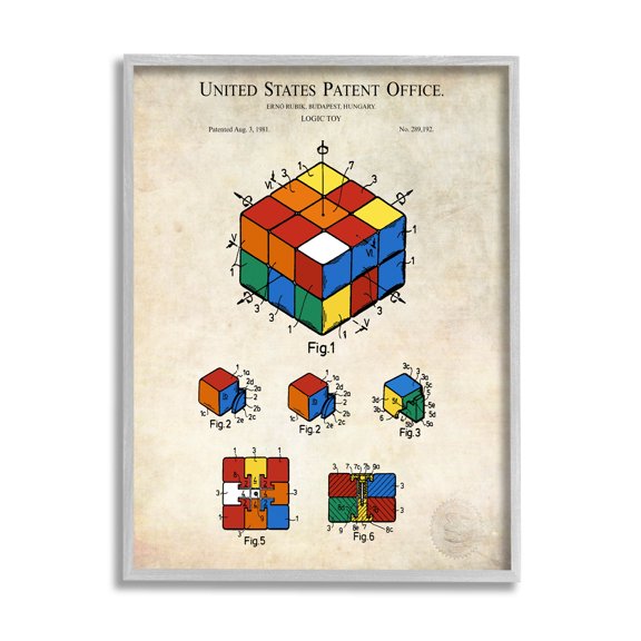 Stupell Industries Patent Office Logic Toy Diagram Graphic Art Gray Framed Art Print Wall Art, Design by Karl Hronek