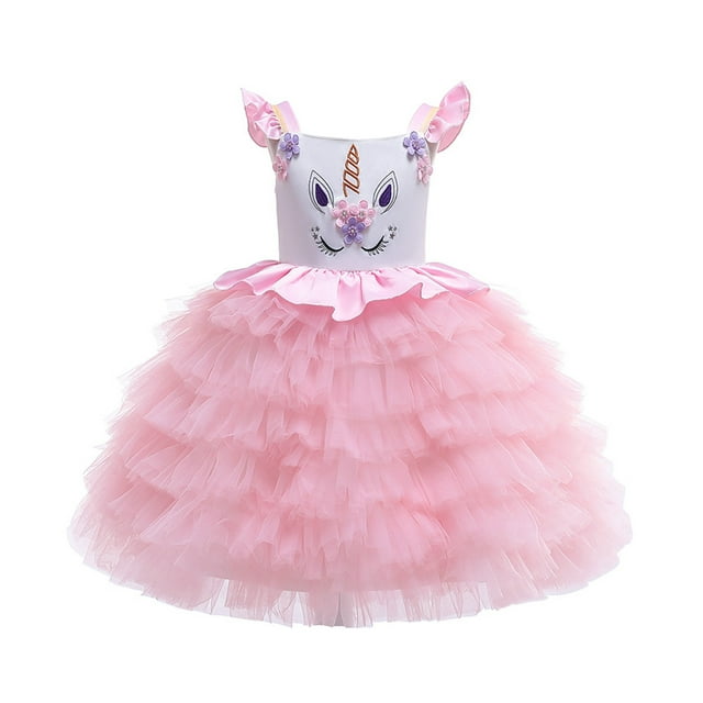 HAWEE Unicorn Robe Costume pour Filles Appliqués de Fleurs Robe de Bal Robes de Princesse Costumes de Fête Élégants Vêtements pour Enfants
