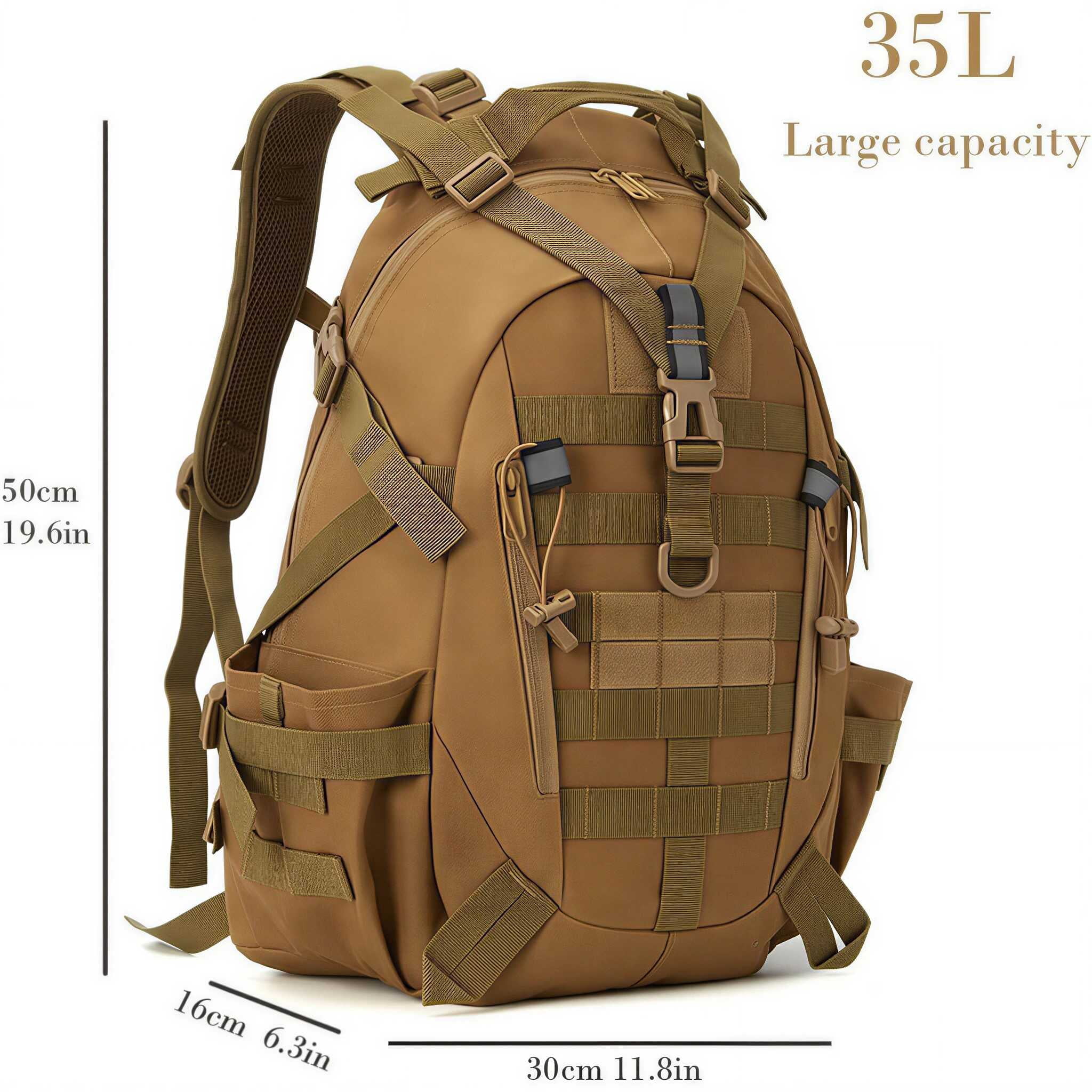 QT&QY 35L Molle Hiking Daypack Water Resistant Outdoor Camping Travel Work Backpack for Men Women