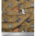 thumbnail image 1 of Soimoi Brown Viscose Chiffon Fabric Floral, American Robin Bird Print Sewing Fabric BTY 42 Inch Wide, 1 of 1