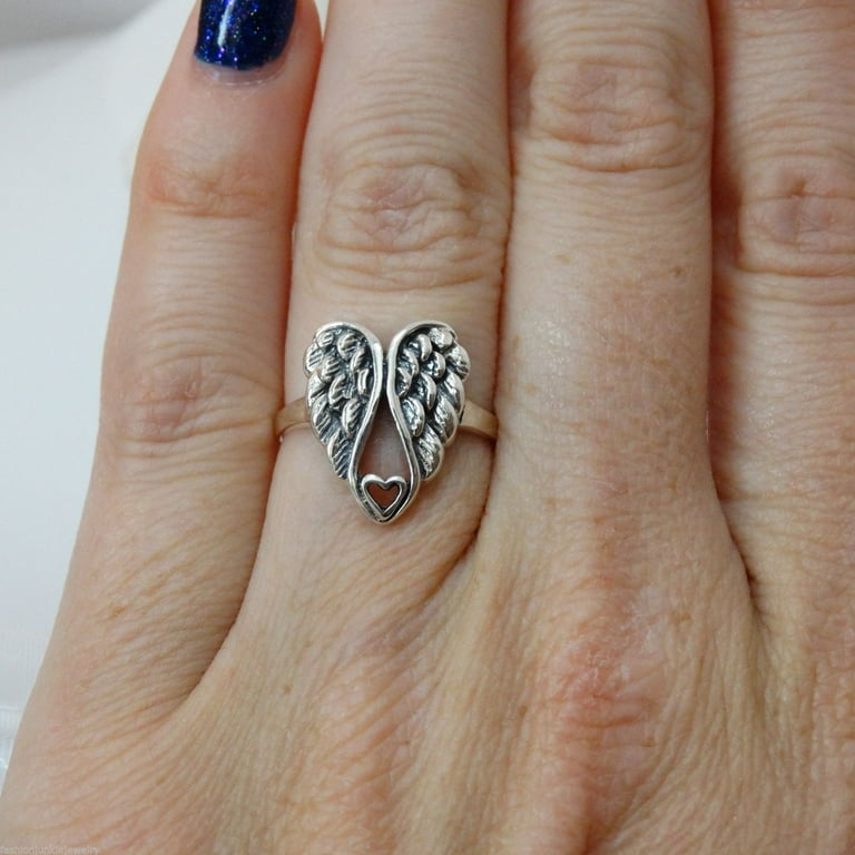 Sterling Silver Angel Wings Heart Ring (7)