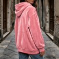 thumbnail image 5 of Women's Velvet Drawstring Hoodie Ghalytn Oversized Drop-Shoulder Pullover Sweatshirt with Pocket, 5 of 7