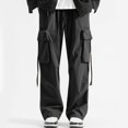 thumbnail image 2 of Fashionable Men's Solid Color Casual Elastic Lace up Loose Sports Work Pants, 2 of 7