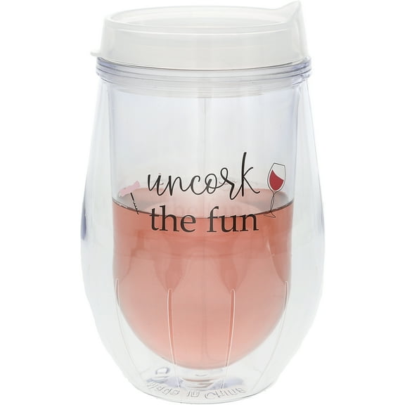 Pavilion Gift Company - Uncork - 12 oz Acrylic Stemless Wine Glass with Lid