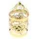 thumbnail image 1 of Portavelas decorativo de metal con diseño floral calado para velas pequeñas. E-Gold, 1 of 9