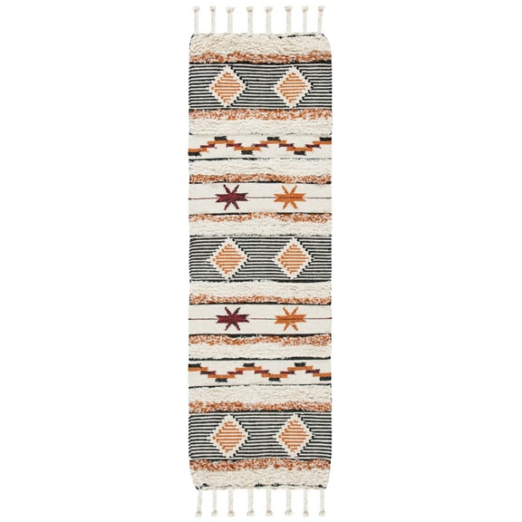 SAFAVIEH Kenya Lynette Southwestern Runner Rug, Ivory/Black/Orange, 2'3" x 6'