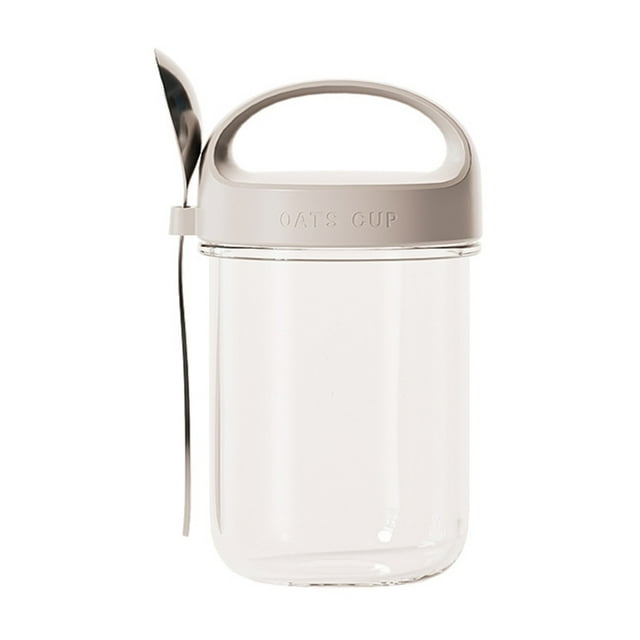 Vaso de vidrio de 430 ml para avena con cuchara y tapa, hermético, sin BPA, ideal para preparar avena durante la noche, cereales, ensaladas, yogur y desayunos saludables.