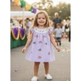 thumbnail image 3 of BemeyourBBs Baby Girl Mardi Gras Outfits Toddler Little Girl Carnival Dress Striped Letter Top Hat Flying Sleeve Dresses Spring Summer Holiday Clothes, 3 of 9