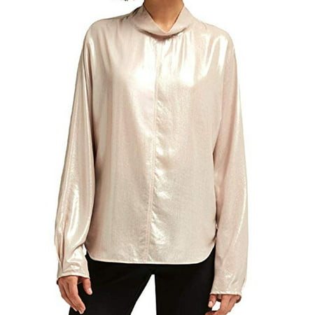 DKNY Womens Metallic Mock Neck Top