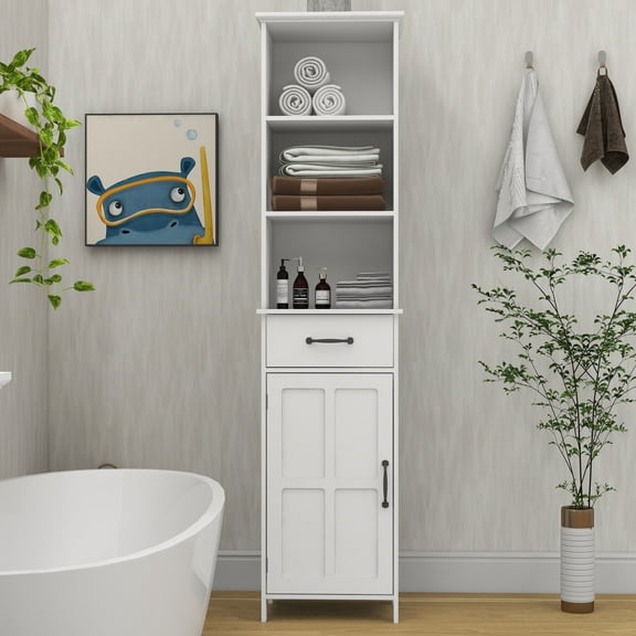 Living Room Cabinets Floor Standing Cabinet with 1 Door and 1 Drawer - White,Primary Living Space Cabinets