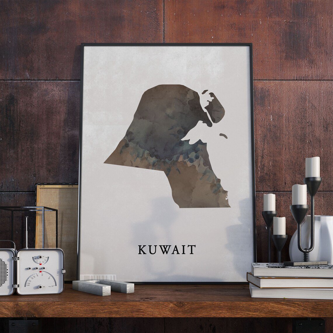 Kuwait Map Wall Art Print Vintage Travel Decor