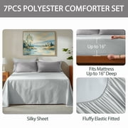 Bedtreat King Comforter Sets,7-Pieces Reversible Bedding Sets,Bed in a Bag with Comforter, Flat Sheet and Fitted Sheet, Pillowcases & Shams,Dark Gray/Light Gray
