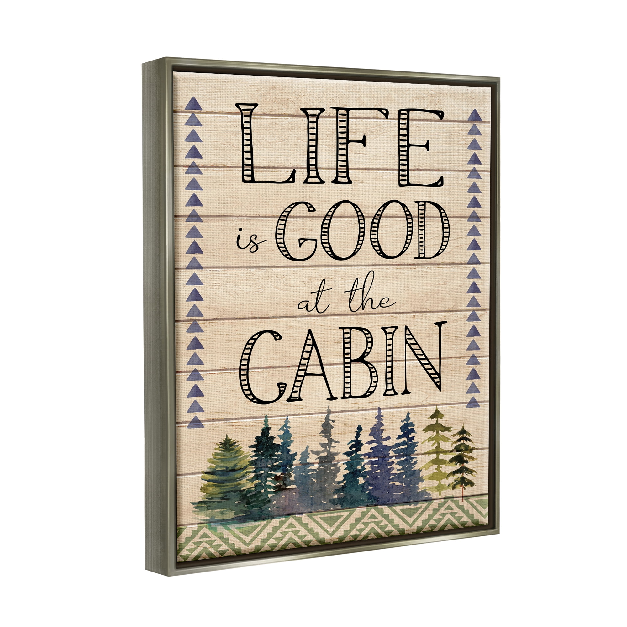 Stupell Life Good At The Cabin Geometric Typography Painting Gray Floater Framed Art Print Wall Art