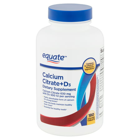 Equate Calcium Citrate+D3 Coated Tablets, 180