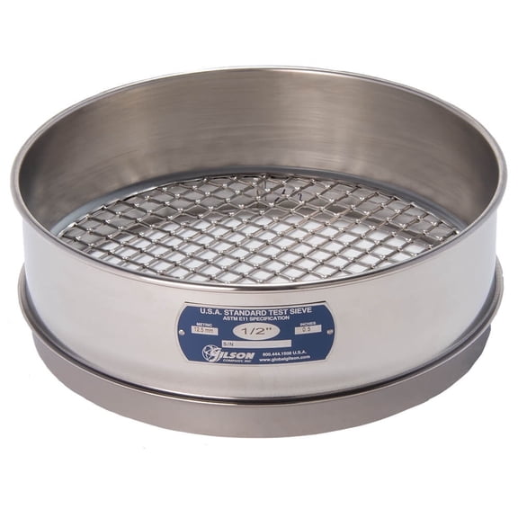12in Sieve, All Stainless Steel, Full-Height, 1/2in (Gilson Company, Inc.)