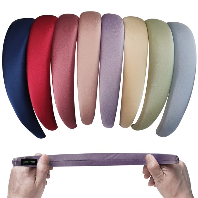 LUSTERMOON 8 diademas de satén para mujer, moda con brillo nacarado, color sólido, diademas anchas para niñas, gruesas y suaves, acolchadas, diadema de tela, aro para el pelo con purpurina, accesorios