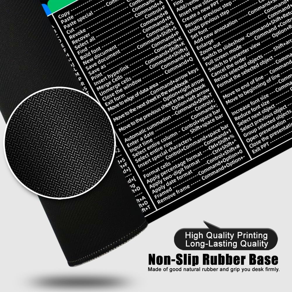 MAC Shortcut Key Mouse Pad Black Large Gaming Mouse Pad XL Desk Mat 31.5x11.8x0.12 inch Large Mouse Pad for Desk (MAC Shortcut Key)