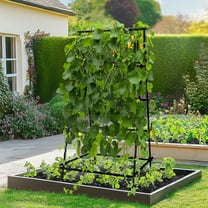 Wisfor Thicker Iron Tall Cucumber Trellis Climbing Plants Garden Trellis Shelf Rack with Nylon Netting, A Frame, 41.34x41.34x69.29 inch
