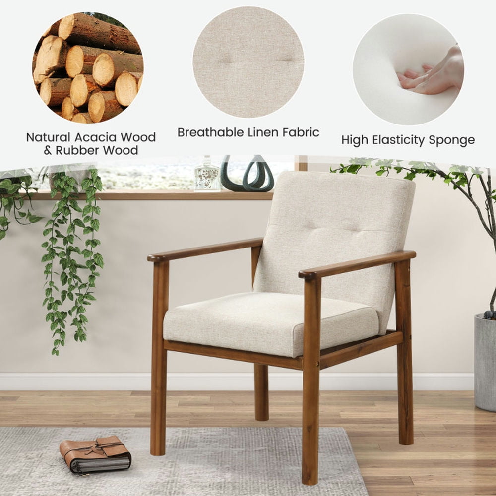 Finihen Accent Chair, Upholstered Accent Armchair, Modern Accent Linen Fabric Armchair with Solid Wood Legs and Soft Cushioned Seat, for Living Room, Bedroom, Reception Room, Beige Finihen Accent Chair, Upholstered Accent Armchair, Modern Accent Linen Fabric Armchair with Solid Wood Legs and Soft Cushioned Seat, for Living Room, Bedroom, Reception Room, Beige
