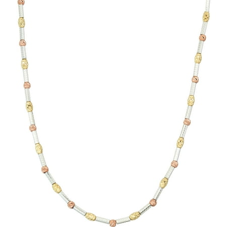 Giuliano Mameli Sterling Silver Yellow and Rose 14kt Gold- and Rhodium-Plated Necklace with Oval and Long Textured and Faceted Beads