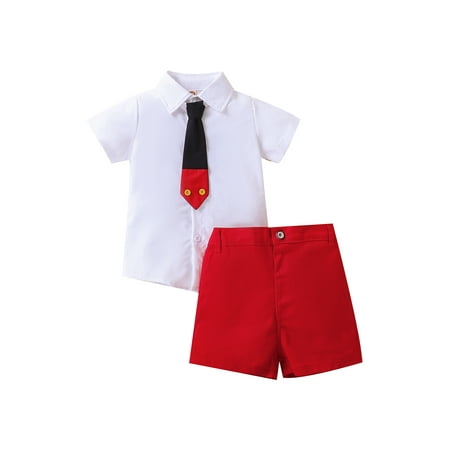 

Sunisery 2Pcs Summer Kids Boys Gentleman Clothes Sets Lapel Short Sleeve Shirt with Necktie + Shorts Suits White 1-2 Years