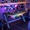 Blue, variant on RSPGAME 43" Music Sync Gaming Desk with LED Lights, Gamer Table with Cup Holder & Headphone Hook, X-Shape Home Office PC Computer Desk, Carbon Fiber Black
