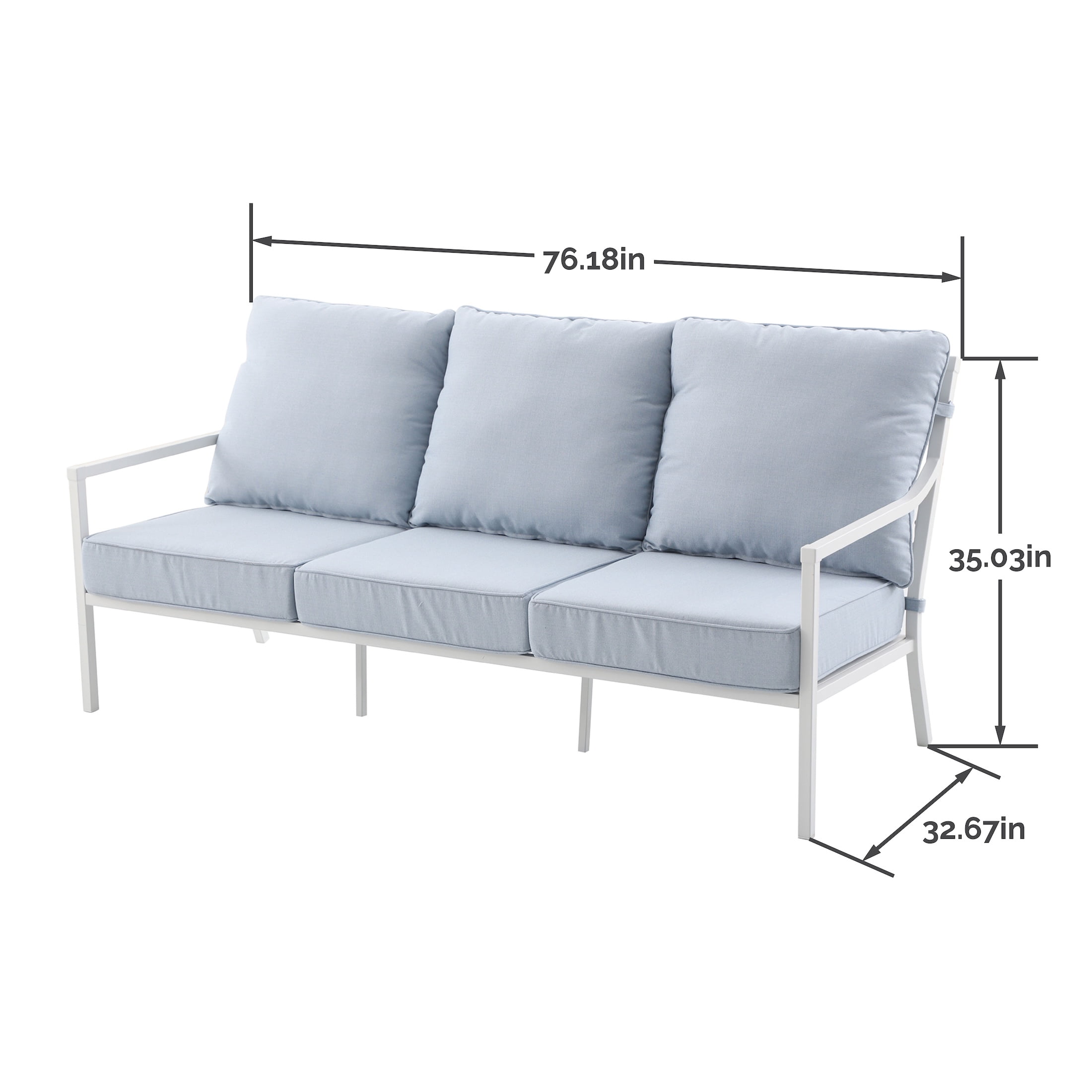 My Texas House Cambria Steel Outdoor Sofa, White/Blue