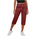 thumbnail image 3 of MAOQHI Womens Pants Casual Summer Cropped Pants with Drawstring Elastic Waistband and Side Pockets Lightweight Pure Color Trousers for Outdoor Travel, 3 of 7