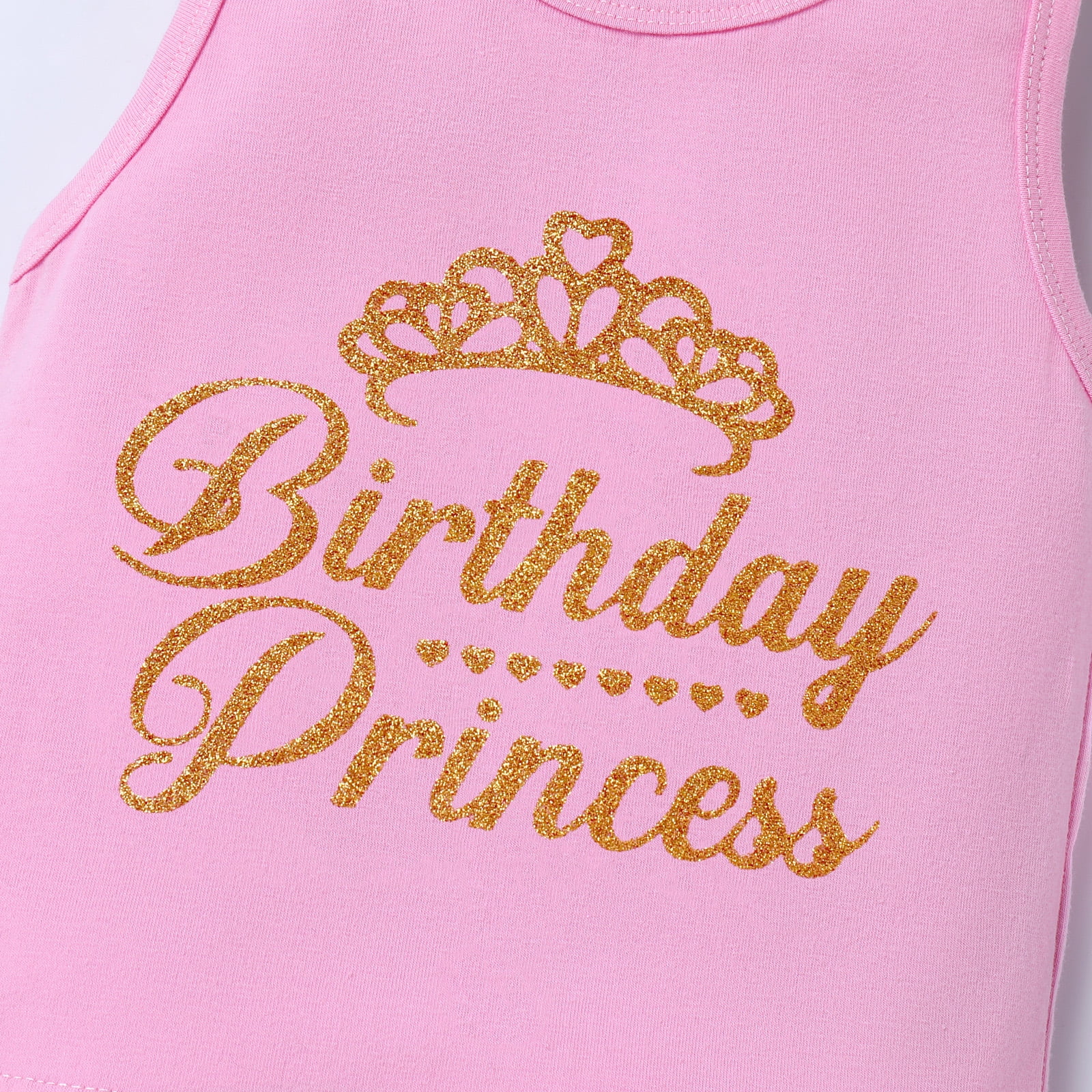 IBTOM CASTLE Toddler Baby Girls Princess Birthday Outfits Sleeveless Printed Vest Tops+Tulle Tutu Dress+Flower Crown Party Clothes 12-18 Months Pink & White
