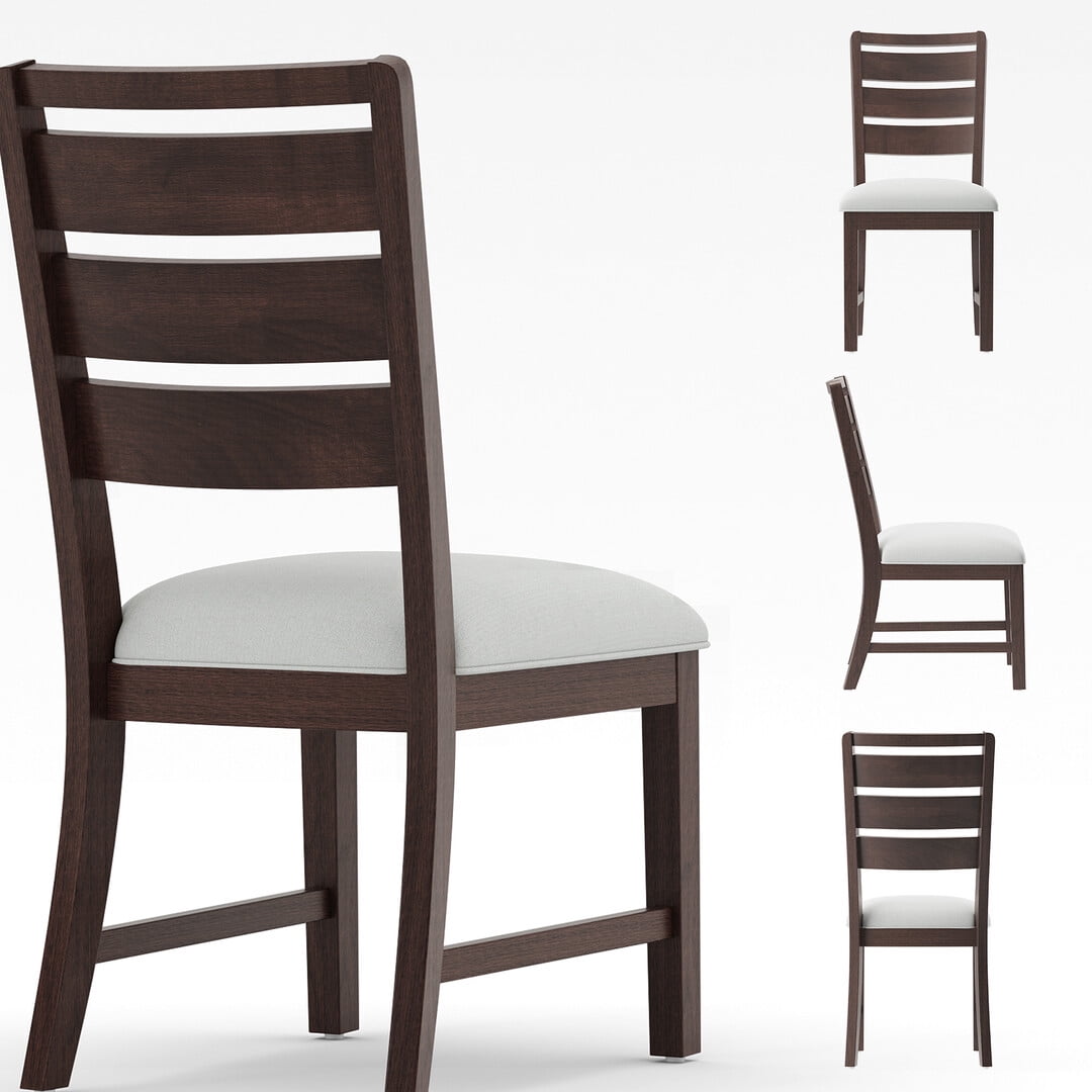 COLAMY SERA Solid Wood Dining Chair Set of 4 with Fabric Upholstered Cushion, Ladder Back Farmhouse Kitchen Chair, Modern Two-Tone Chair for Home and Restaurant, Brown