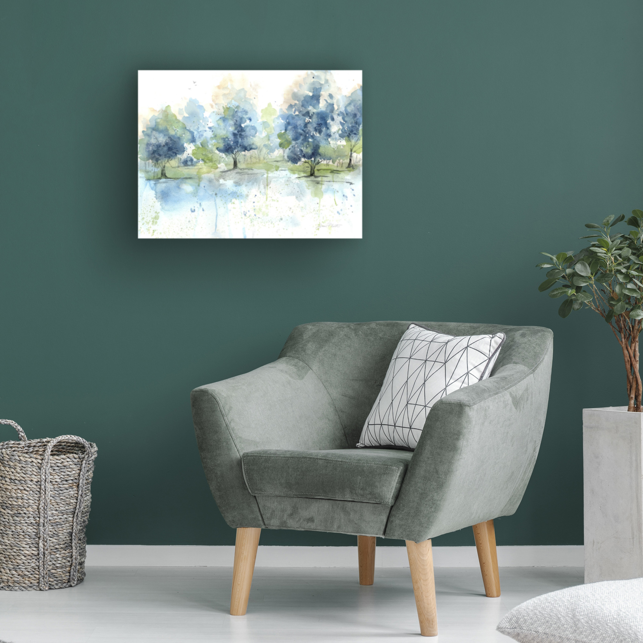 Canvas Wall Art - Jean Plout 'Washy Blue Landscape B' Wall Art for Living Room, Bedroom, or Office Décor by Trademark Fine Art - 19 x 14 Inches
