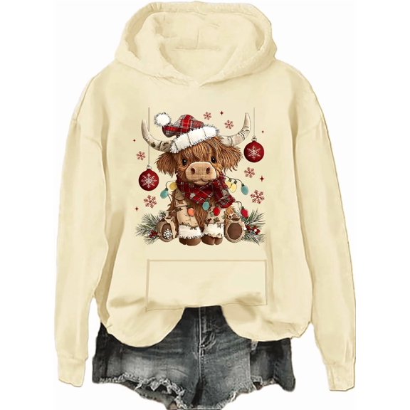 Highland Cow Christmas Hoodie Christmas Highland Cow Sweatshirt Cows Lover Santa Hat Pullover Shirts