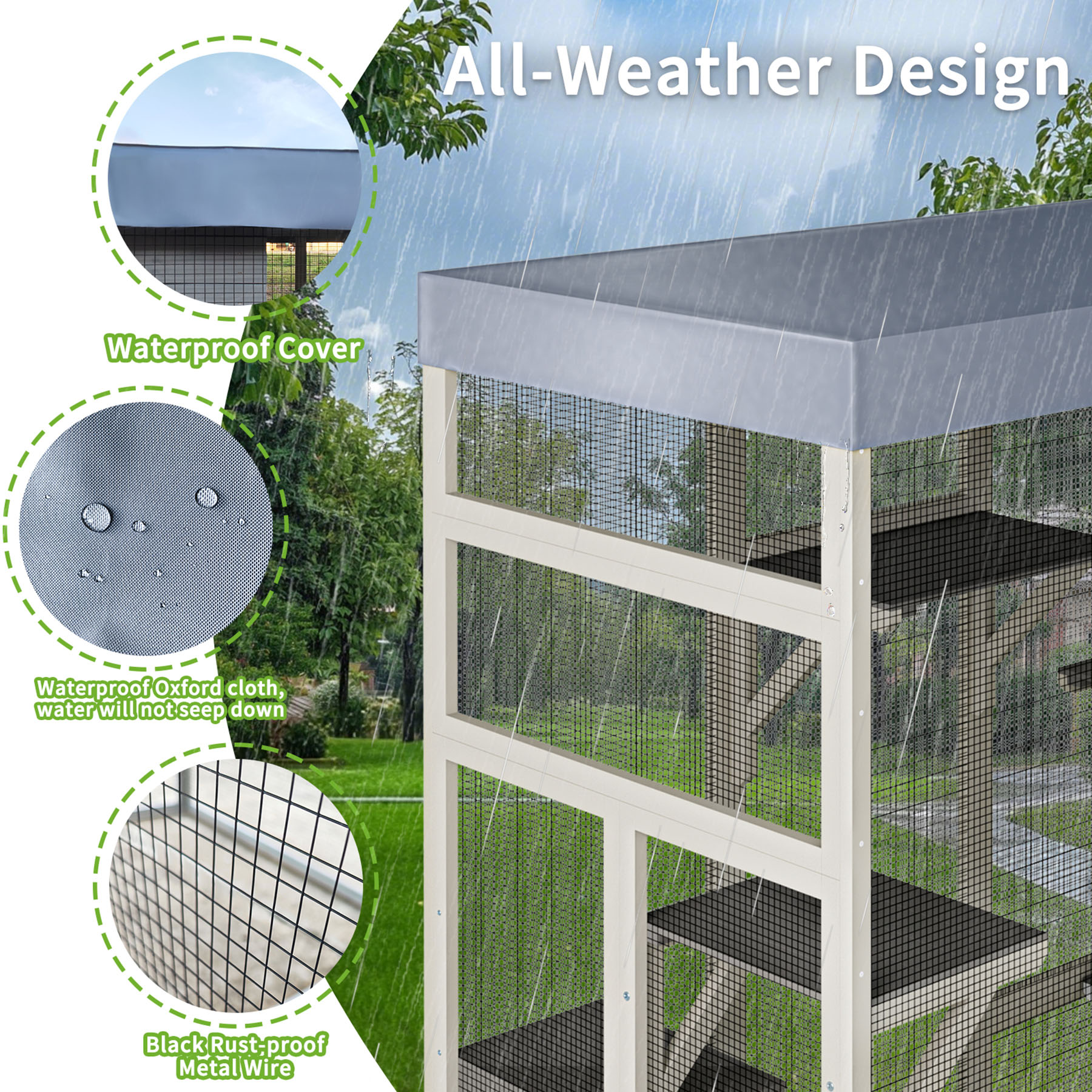 S-HOME Gray Wooden Catio Outdoor Pet House with Waterproof Top, Secure Enclosure with Galvanized Mesh and 2 Napping Boxes