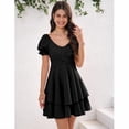 thumbnail image 2 of Yesfashion Women's Summer Lantern Sleeve A-Line Mini Dresses Double-Layer Sleeves V-Neck Dress, 2 of 8