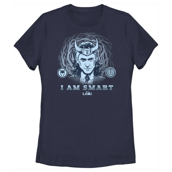 Women's Marvel Loki I Am Smart Graphic Tee Navy Blue Large