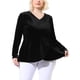 thumbnail image 1 of Women's Plus Size V Neck Tulip Hem Long Sleeve Peplum Velvet Tops Black 3X, 1 of 7