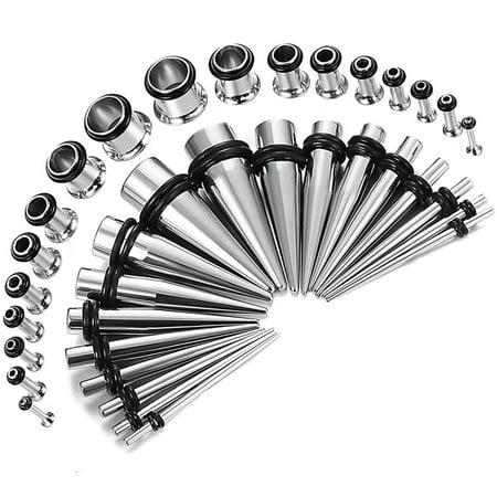 36PC Gauges Kit Ear Stretching 14G-00G Surgical Steel Tunnel Plugs Tapers Piecing