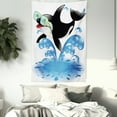 thumbnail image 3 of Funny Tapestry, Summer Holiday Ocean Cute Jumping Killer Whale with Sunglasses Cartoon Animal Love, Wall Hanging for Bedroom Living Room Dorm Decor, 40W X 60L Inches, Black Blue, by Ambesonne, 3 of 5