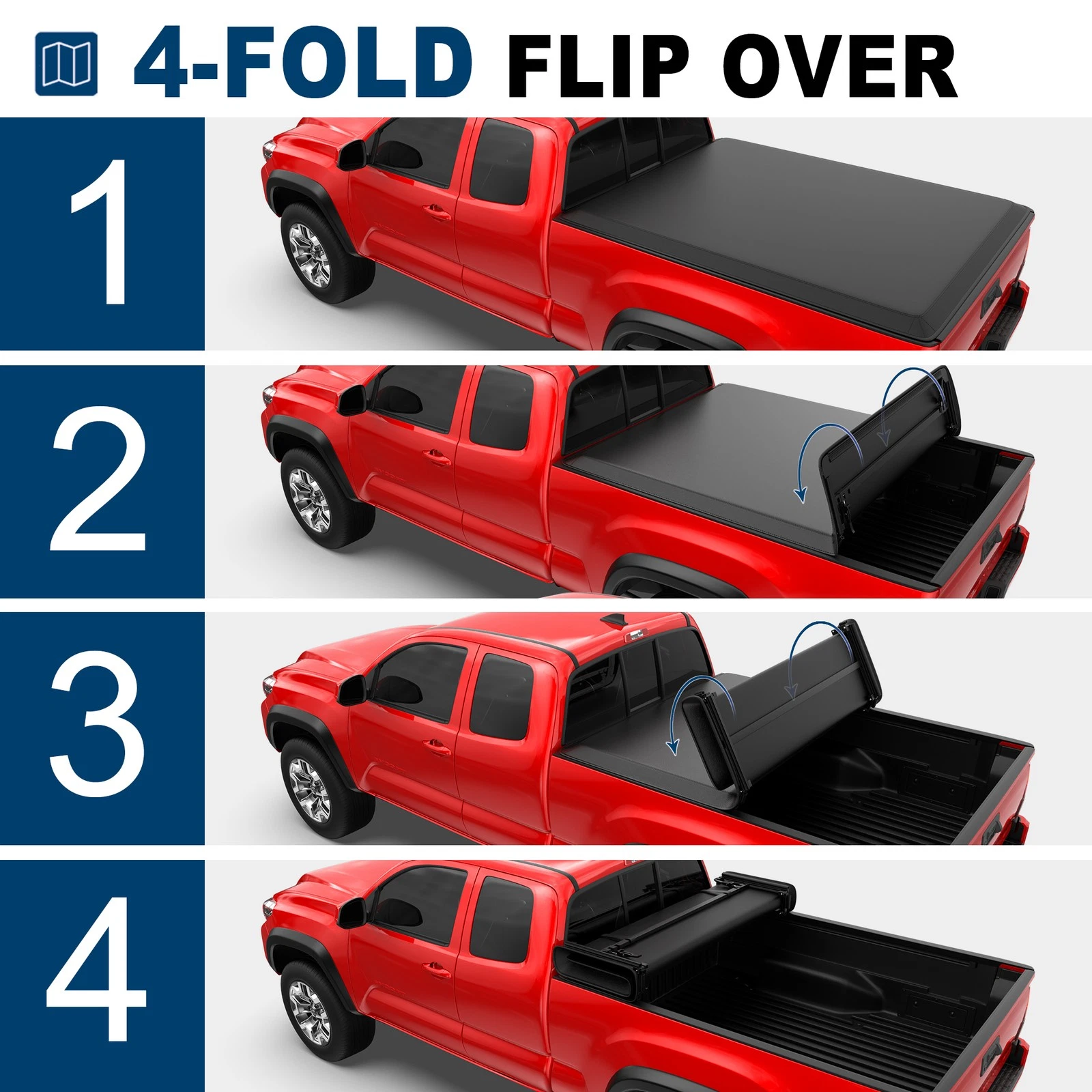 MOSTPLUS 6FT 4-Fold Truck Bed Tonneau Cover for 2016-2026 Toyota Tacoma w/ LED Lamp