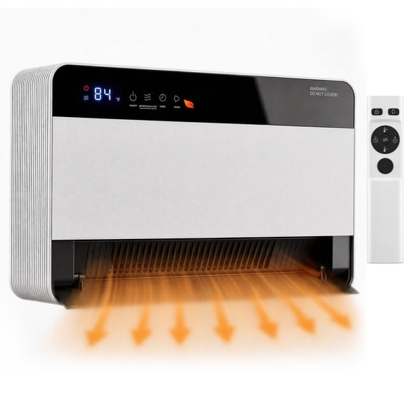 edx Electric Wall Heater, 1500W Wall Mounted Space Heater with Thermostat, 60° Oscillation, Remote Control & Touch Screen, for Indoor Use, White