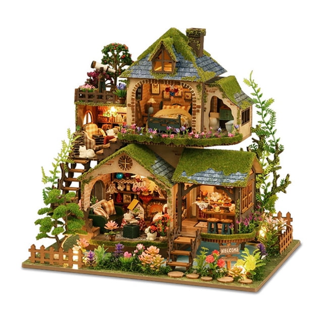 Kit Construcción Casa Aventuras en el Bosque Madera para Hacer Mismo, Estantería para Casa Muñecas Ensamblada, Decoración del Hogar, Regalo Cumpleaños para un Amigo