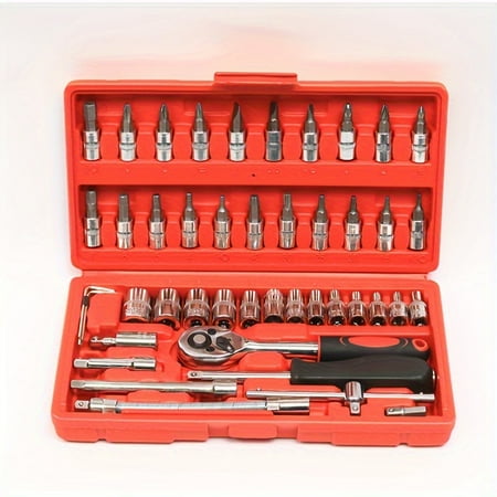

MOPNGXT 46pcs Socket Wrench Set Sleeve Ratchet Wrench Assembly Tool Household Repair Tools With Drill Socket And Extension Rod Comes With Storage Box