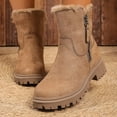 thumbnail image 5 of Boots for Women with Thickened Velvet Chunky Heel Round Toe Cozy Snow Short Boots Women's Trendy Casual Winter Warm Short Boots Solid Color Winter Shoe Brown 8.5, 5 of 9